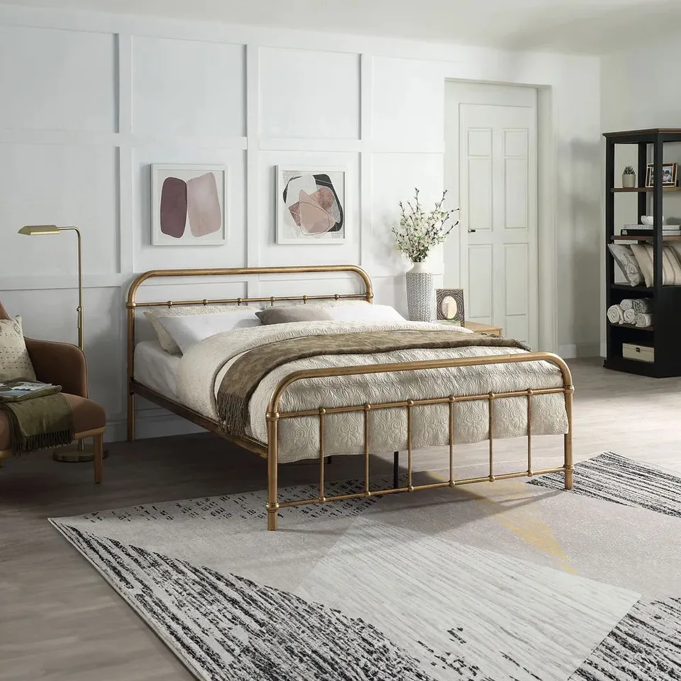 BOXED TEWIN ANTIQUE BRASS METAL DOUBLE BEDFRAME (2 BOXES)
