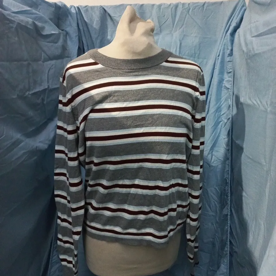 NEXT STRIPED KNIT JUMPER - GREY & WHITE, UK M (MEN'S) - SIZE M