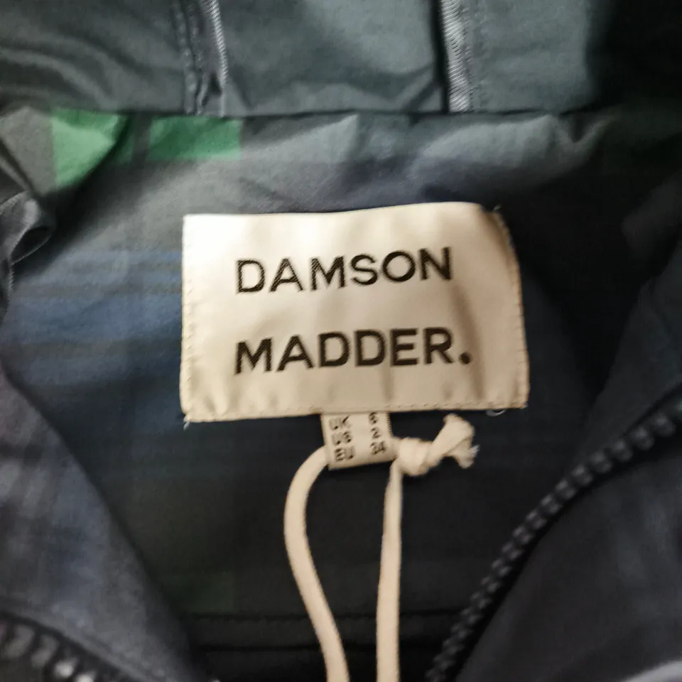 DAMSON MADDER NAVY HOODED JACKET WITH PLAID PANEL DETAILING - UK 6