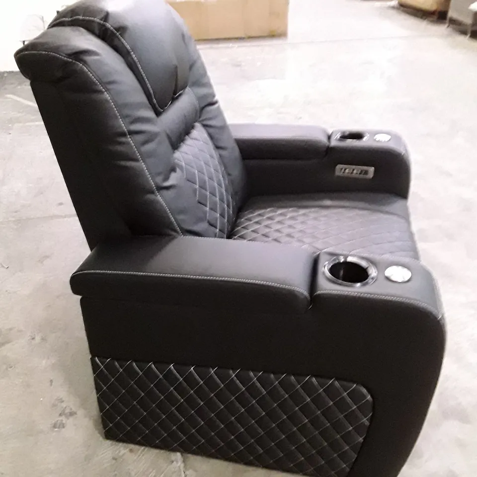 QUALITY DESIGNER ELECTRIC RECLINER ARMCHAIR WITH CUPHOLDERS - BLACK LEATHER