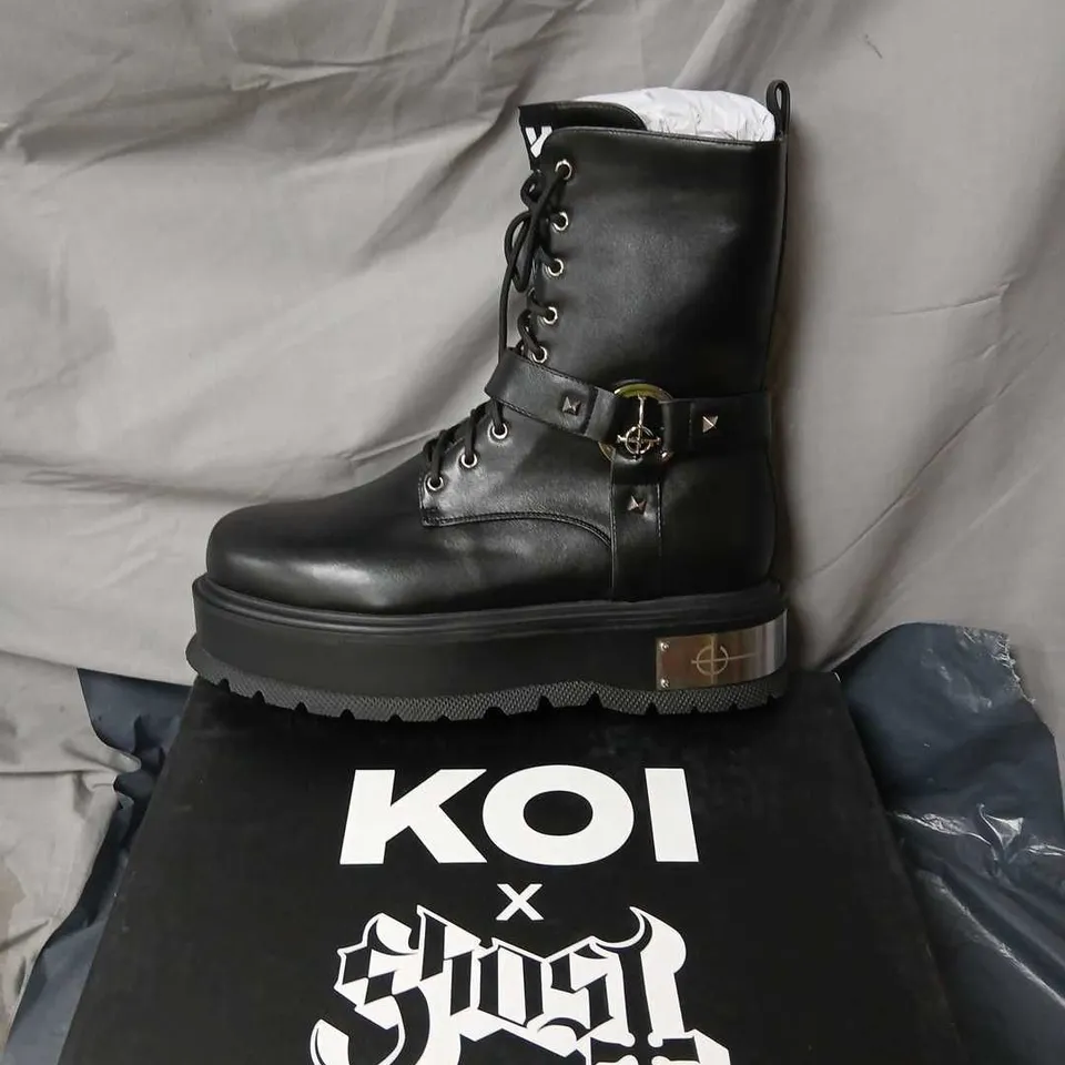 KOI X GHOST BLACK LEATHER COMBAT BOOTS UK 9