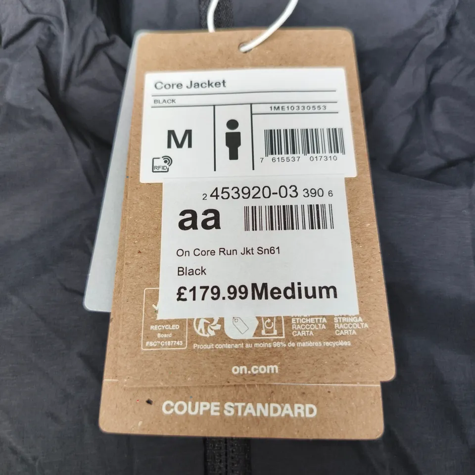 ON RUNNING CORE JACKET – BLACK, UK SIZE M, MEN'S