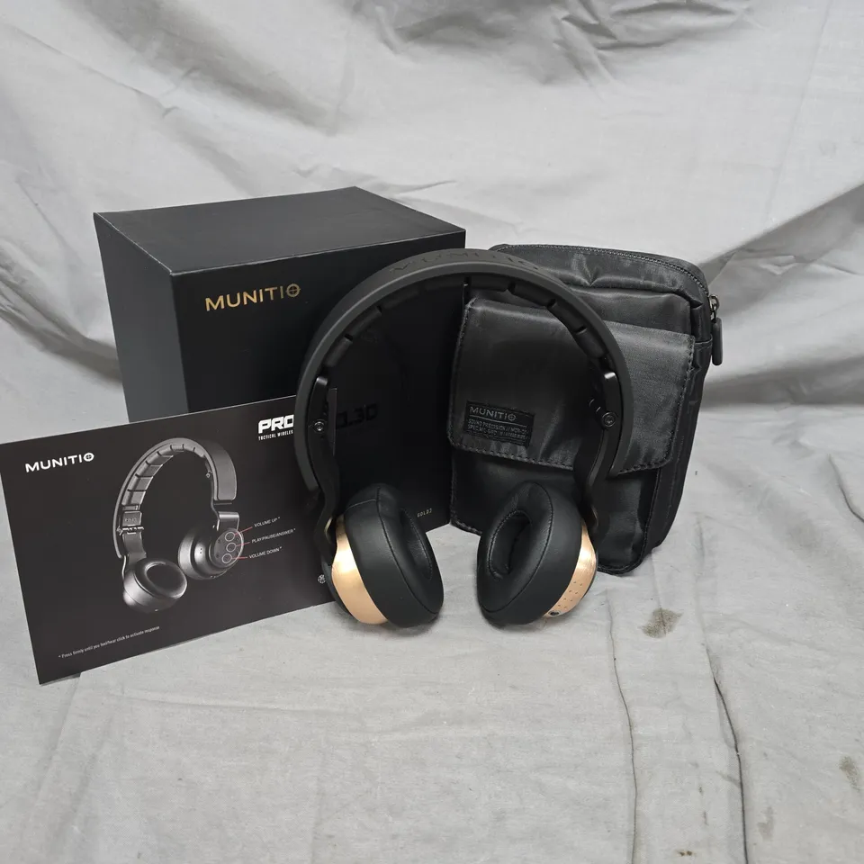 BRAND NEW BOXED MUNITIO PRO30 BRUSHED GOLD WIRELESS HEADPHONES 2AQPX-PRO30