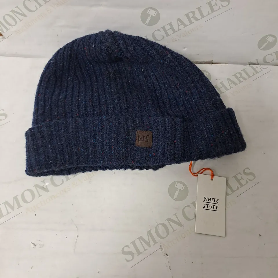 WHITE STUFF WOOL RIBBED BEANIE IN DARK NAVY