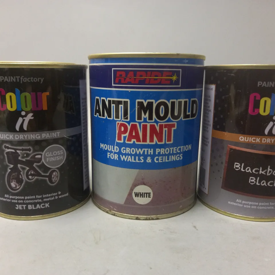 MEDIUM BOX OF ASSORTED TINS OF PAINT TO INCLUDE PAINT FACTORY AND RAPIDE - COLLECTION ONLY 