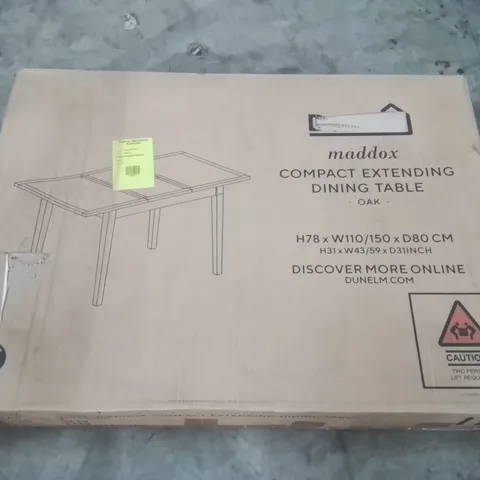 BOXED MADDOX COMPACT EXTENDING DINING TABLE - OAK (1 BOX)