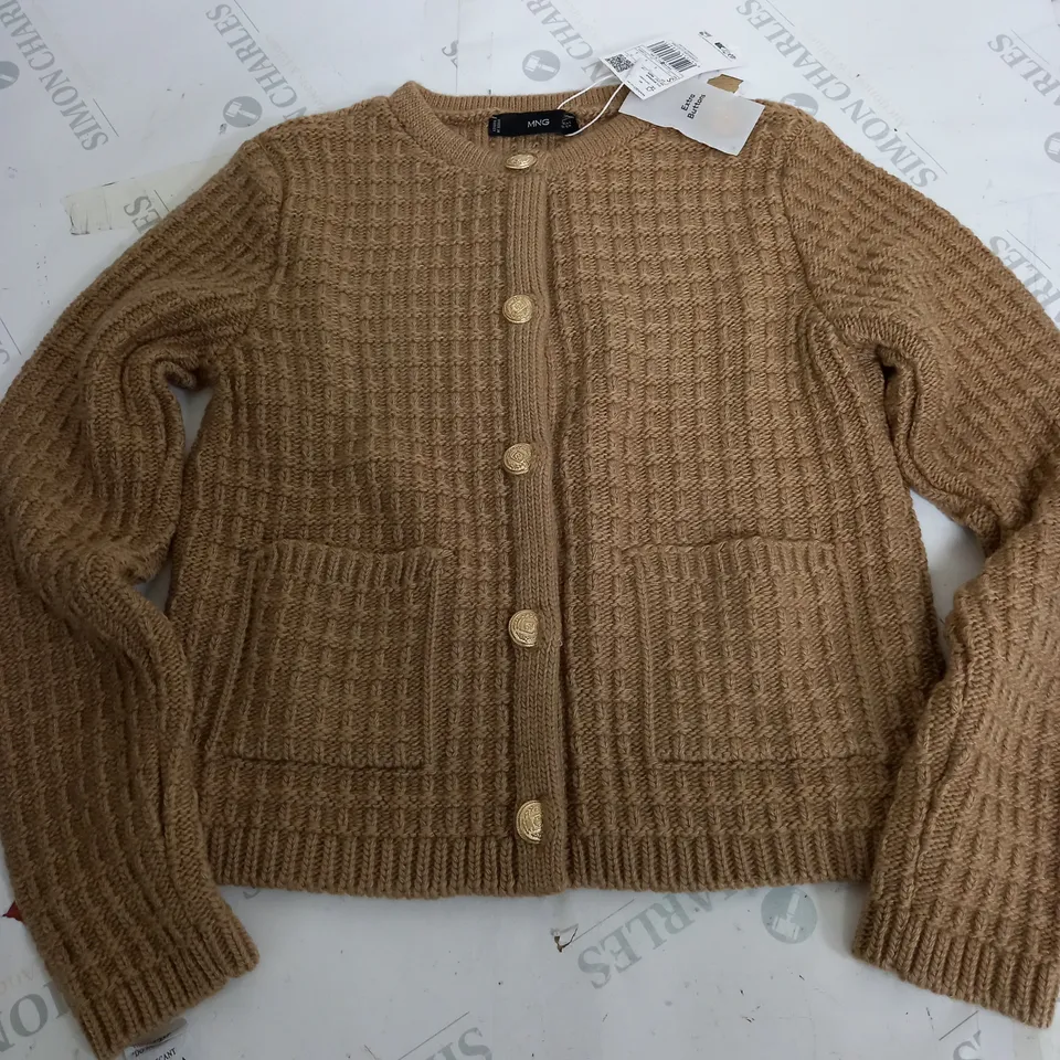 MNG LONG SLEEVE BUTTON CARDIGAN IN BROWN - SMALL
