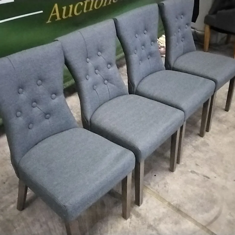 SET OF 4 DARK GREY FABRIC BUTTONBACK DINING CHAIRS WITH WOODEN LEGS