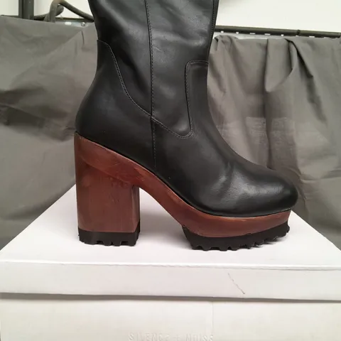 BOX OF APPROX 7 SILENCE + NOISE HIGH HEED BLACK BOOTS - VARIOUS SIZES 