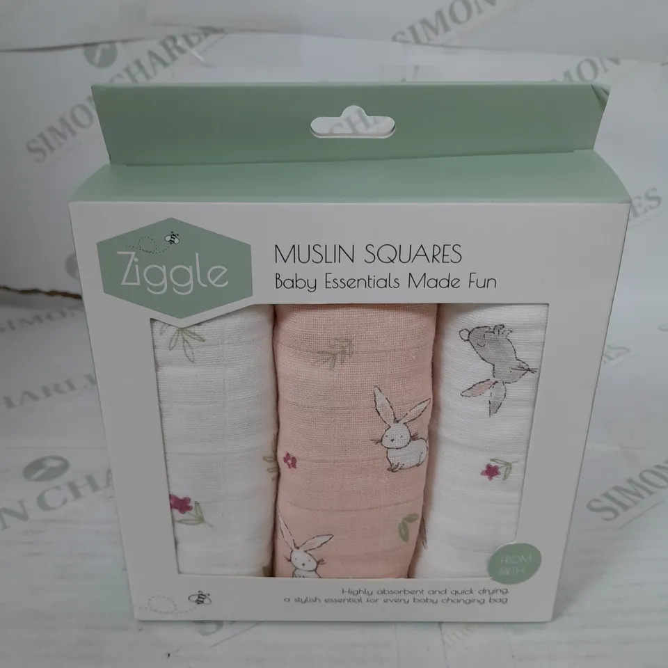 ZIGGLE SET OF 3 MUSLIN SQUARES