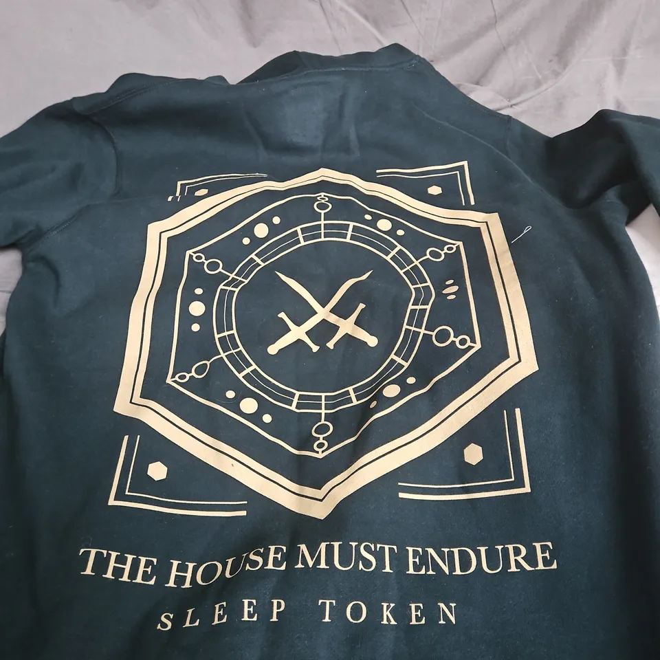 SLEEP TOKEN BACK PRINT HOODIE IN DARK GREEN SIZE XL