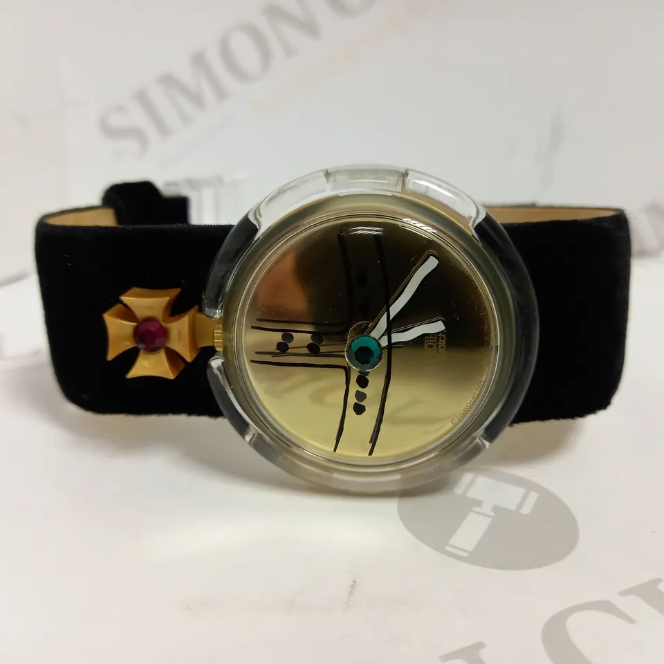VIVIENNE WESTWOOD STYLE POP SWATCH ORB LEATHER STRAP WATCH