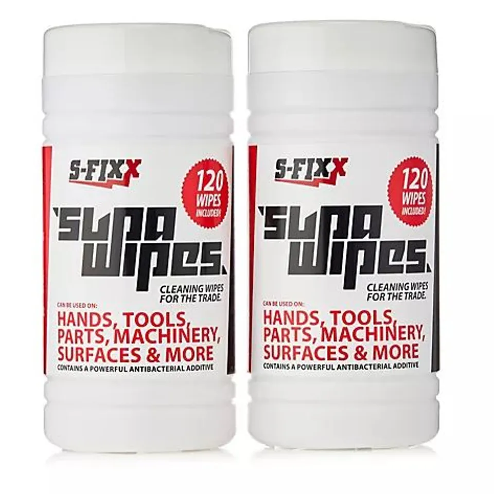 SFIXX SET OF 2 TUBS OF SUPA WIPES MULTI PURPOSE CLEANING WIPES 120 WIPES PER TUB