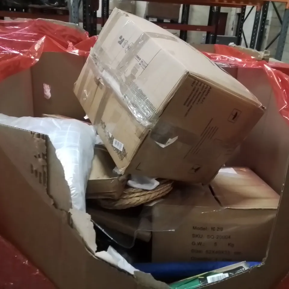 PALLET OF ASSORTED HOUSEHOLD GOODS AND PRODUCTS TO INCLUDE;UMBRELLA,CLOTHES RACK,KIDS TOY HOUSE