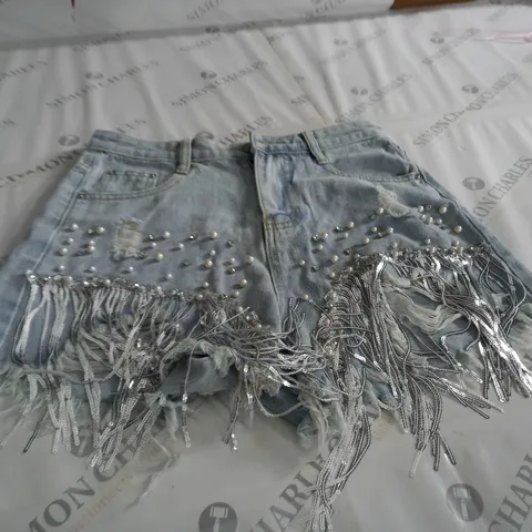 LADIES STUDDED FRILL DEIN JEANS - S 