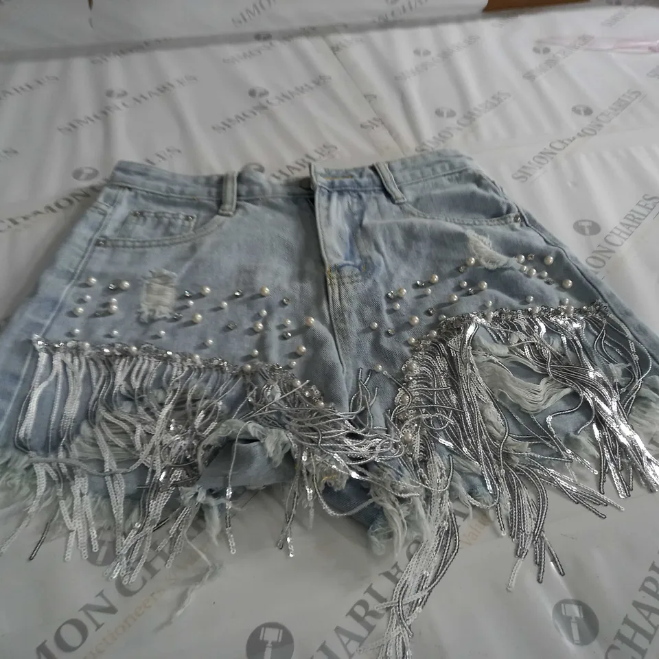 LADIES STUDDED FRILL DEIN JEANS - S