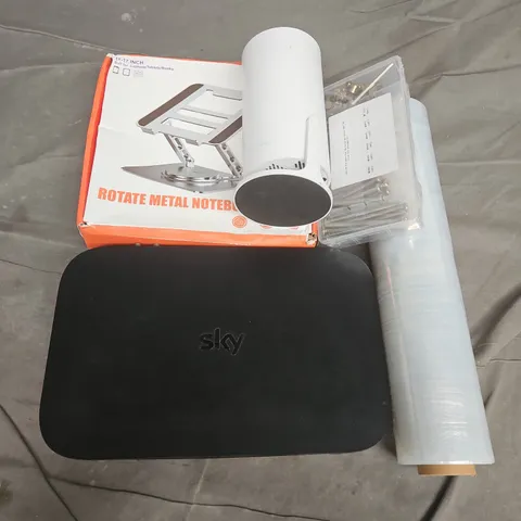 APPROXIMATELY 15 ASSORTED HOUSEHOLD PRODUCTS TO INCLUDE HY300 PROJECTOR, PALLET WRAP, ROTATE METAL NOTEBOOK STAND, ETC - COLLECTION ONLY