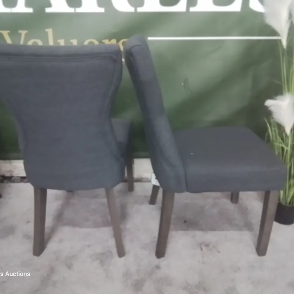 SET FOUR KENSINGTON GREY FABRIC BUTTONED BACK DINING CHAIRS GREY LEGS