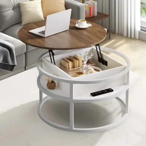 BOXED ROTHWELL LIFT TOP COFFEE TABLE, EXTENDABLE ROUND COCKTAIL TABLE