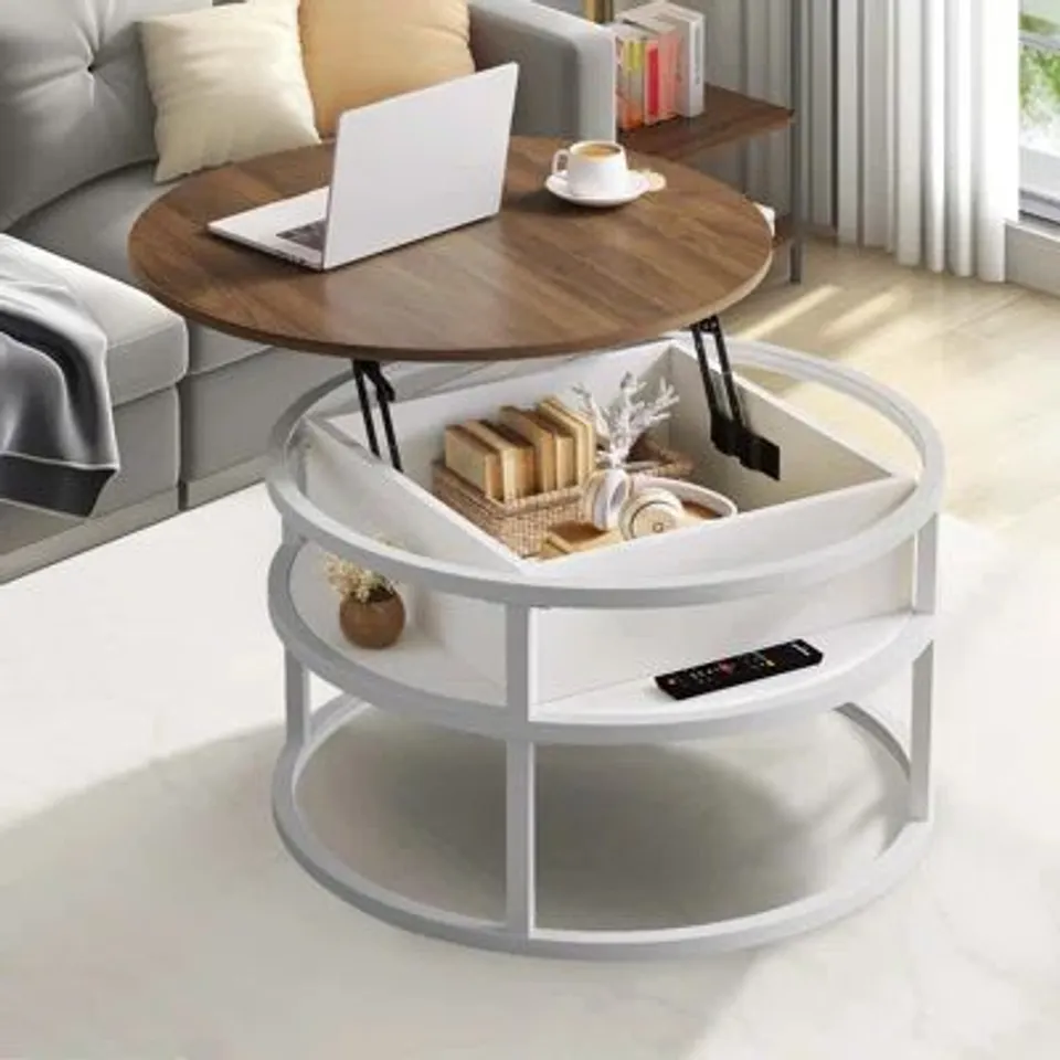 BOXED ROTHWELL LIFT TOP COFFEE TABLE, EXTENDABLE ROUND COCKTAIL TABLE