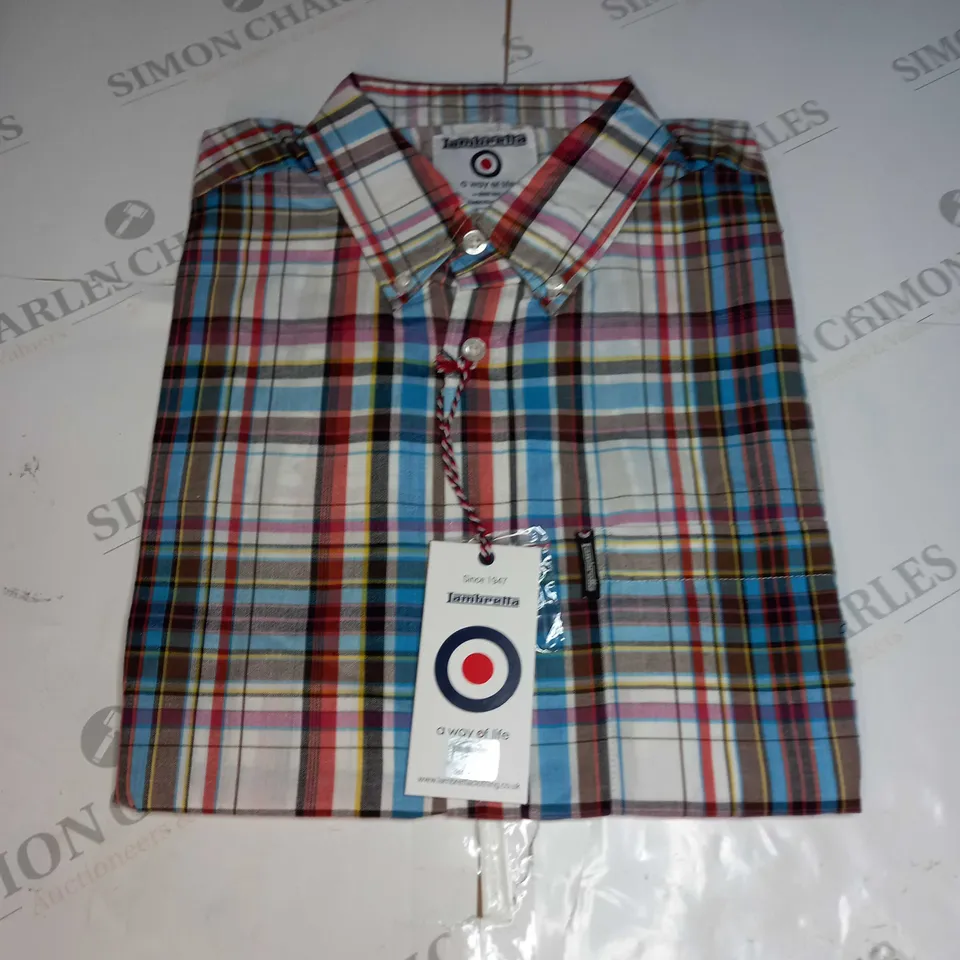 IAMBRELLA S/S MULTI COLOURED CHECK SHIRT - SIZE MEDIUM