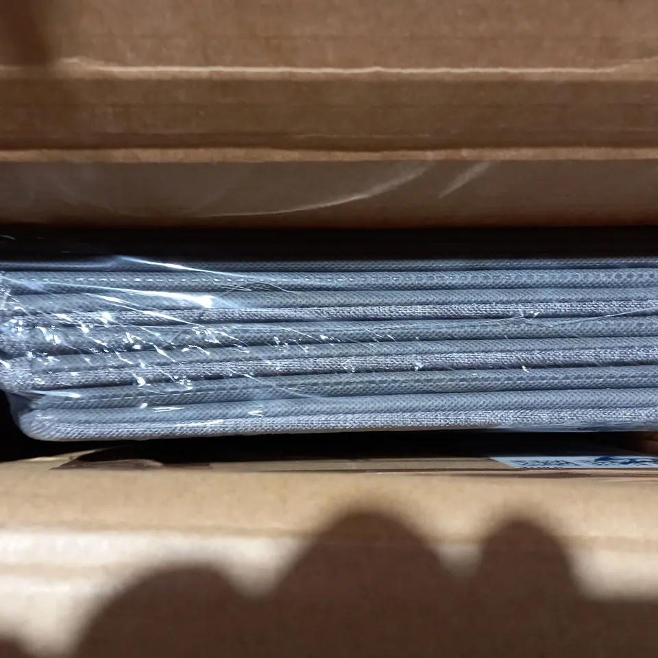 BOXED DESIGNER CHEST OF DRAWERS WITH GREY FABRIC DRESSER