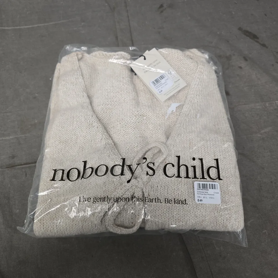 NOBODY'S CHILD TIE FRONT KNIT WAISTCOAT – CREAM – UK L