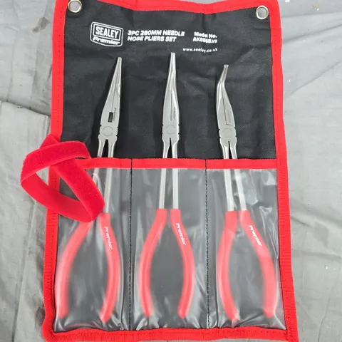 SEALEY PREMIER 3PC NEEDLE NOSE PLIERS SET – 280MM (RED HANDLES)