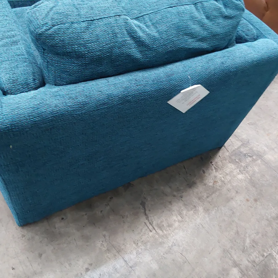 DESIGNER EASY CHAIR & FOOTSTOOL BLUE FABRIC 
