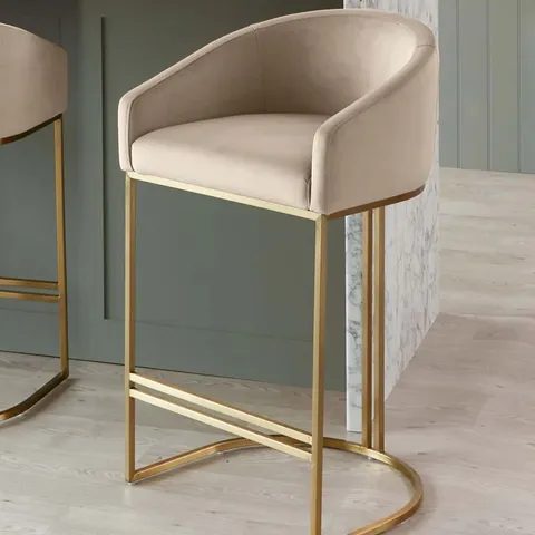 BOXED DANETTI DAKOTA CHAMPAGNE VELVET & BRASS BAR STOOL (1 BOX)