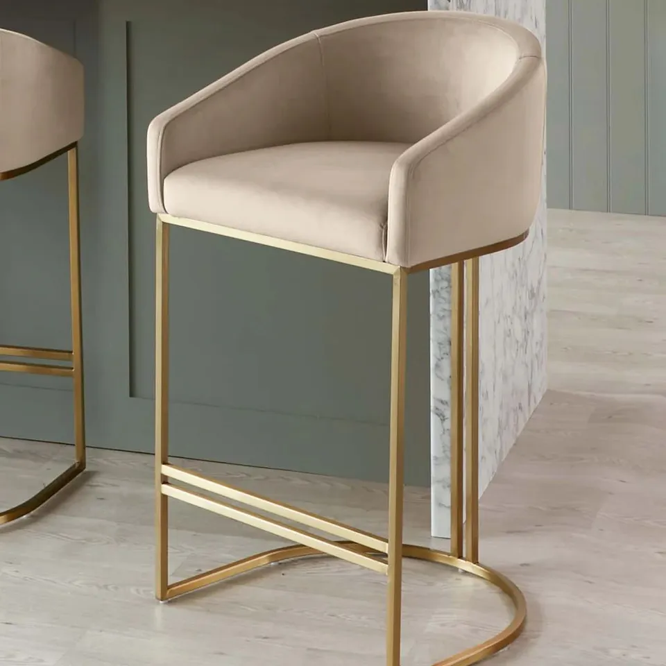 BOXED DANETTI DAKOTA CHAMPAGNE VELVET & BRASS BAR STOOL (1 BOX)