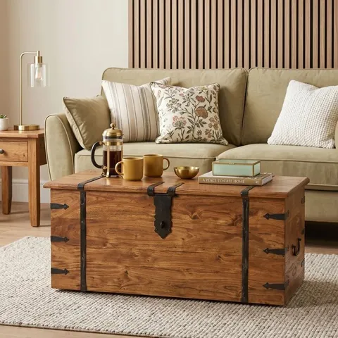 BOXED BALIC SOLID WOOD COFFEE TABLE WITH STORAGE