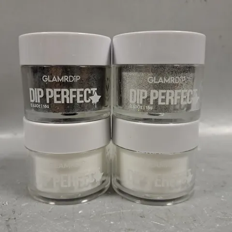 4 ASSORTED GLAMDRIP DIP PERFECT - ICE QUEEN, GLOW DOWN, 2 X CLEAR 