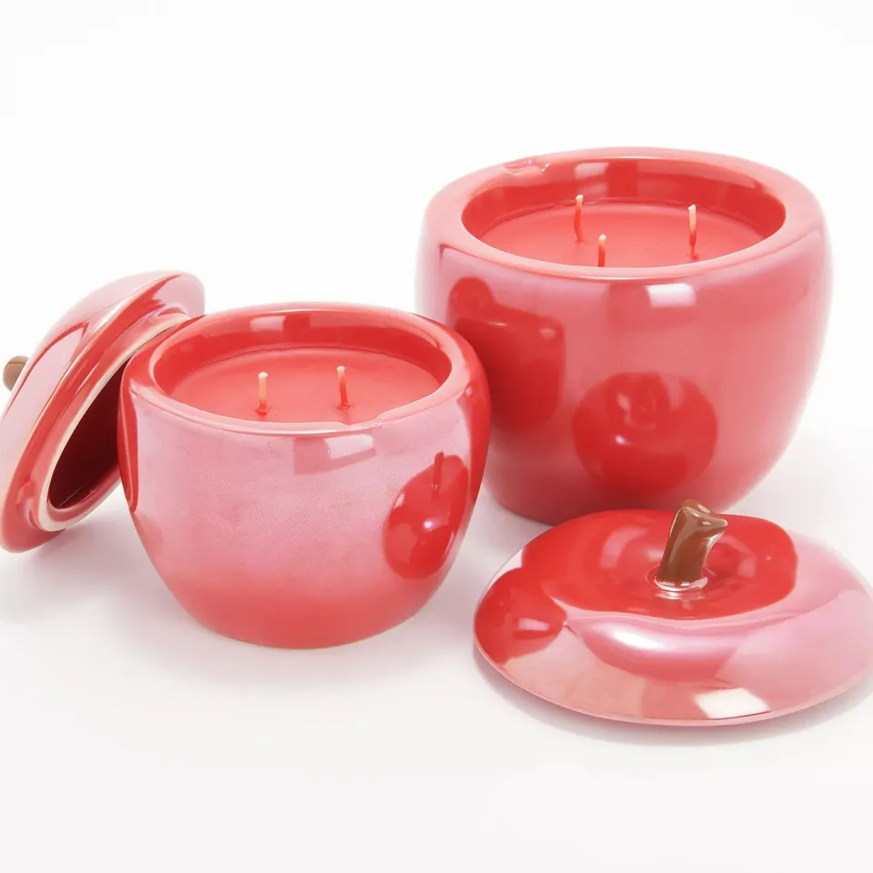 HOMEWORX PAIR OF CERAMIC APPLE CANDLES