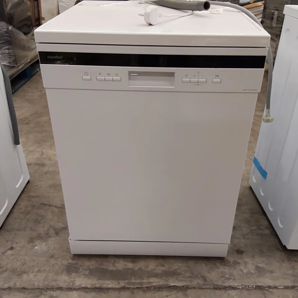 COMFEE' FREESTANDING DISHWASHER FD1435E-W WITH 14 PLACE SETTINGS, FULL SIZE, 44DB, WIDE LED DISPLAY, DELAY START, HALF LOAD FUNCTION, FLEXIBLE RACKS, WHITE