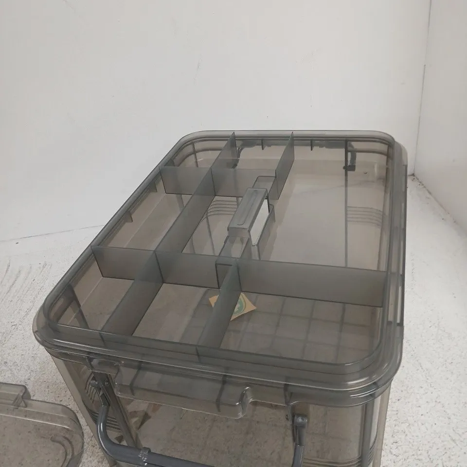SMOKE-GREY STORAGE BOX WITH LID AND INTERNAL DIVIDERS