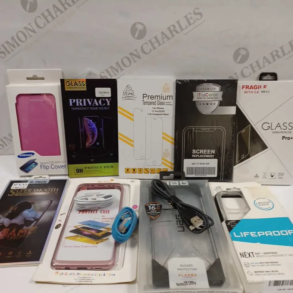 LOT TO CONTAIN APPROX 25 X ASSORTED PHONE ACCESSORIES, INCLUDES CHARGERS, CASES & SCREEN PROTECTORS