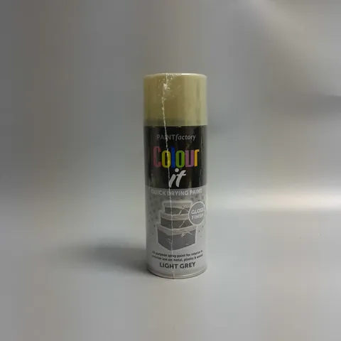APPROXIMATELY 12 SEALED PAINT FACTORY COLOUR IT ALL PURPOSE QUICK DRYING SPRAY PAINT 400ML - LIGHT GREY