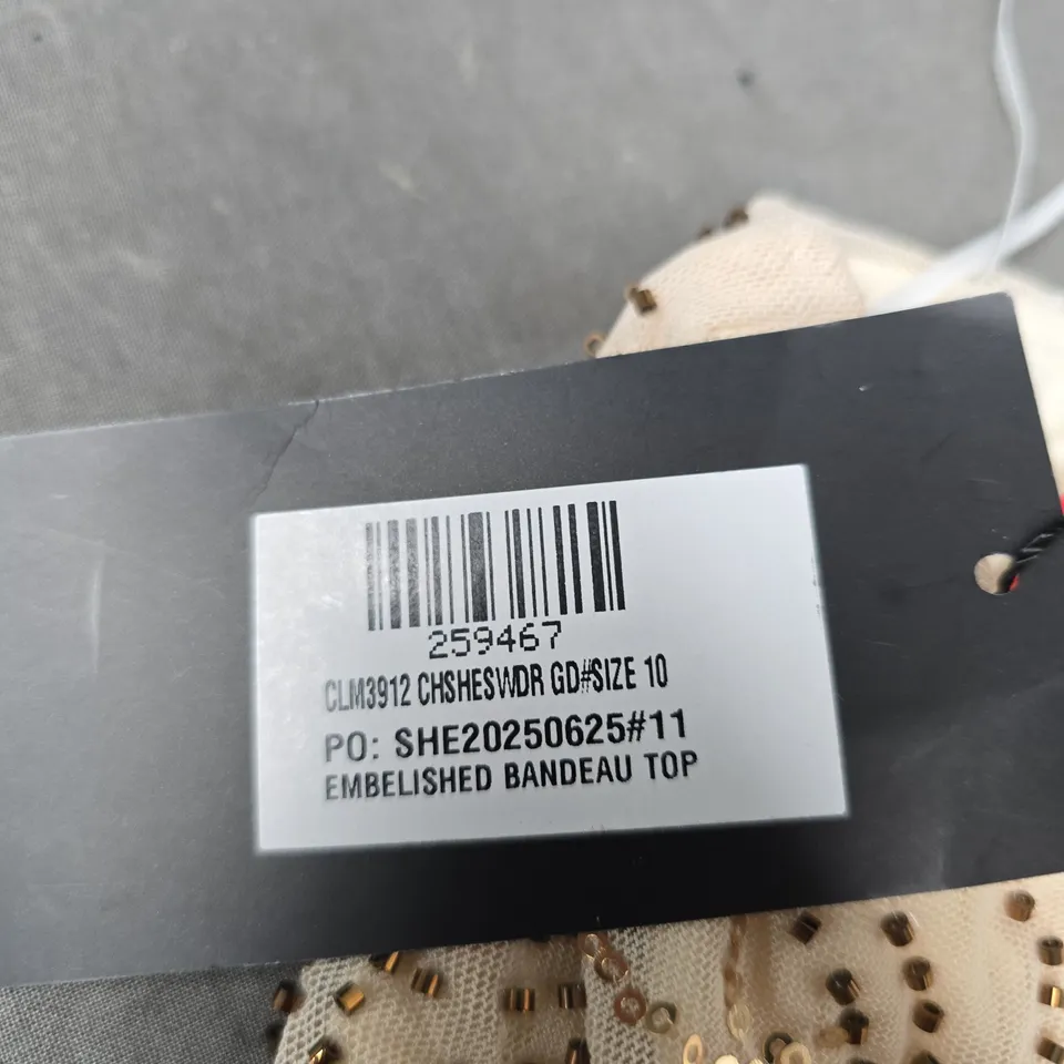 EGO EMBELLISHED BANDEAU TOP – UK 10 (EU 38, US 6) BEIGE WITH SEQUINS