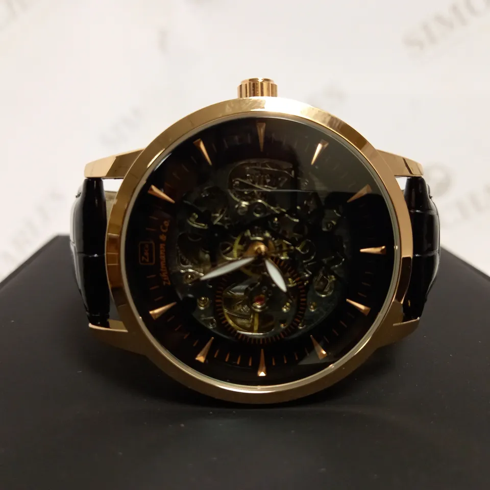 ZIHLMANN & CO SKELETON BROWN LEATHER STRAP WATCH