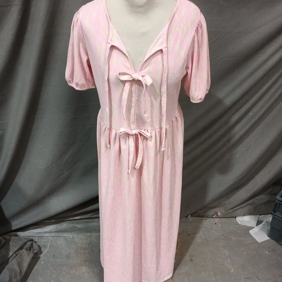 DOROTHY PERKINS PINK BOW FRONT MIDI DRESS, UK 12