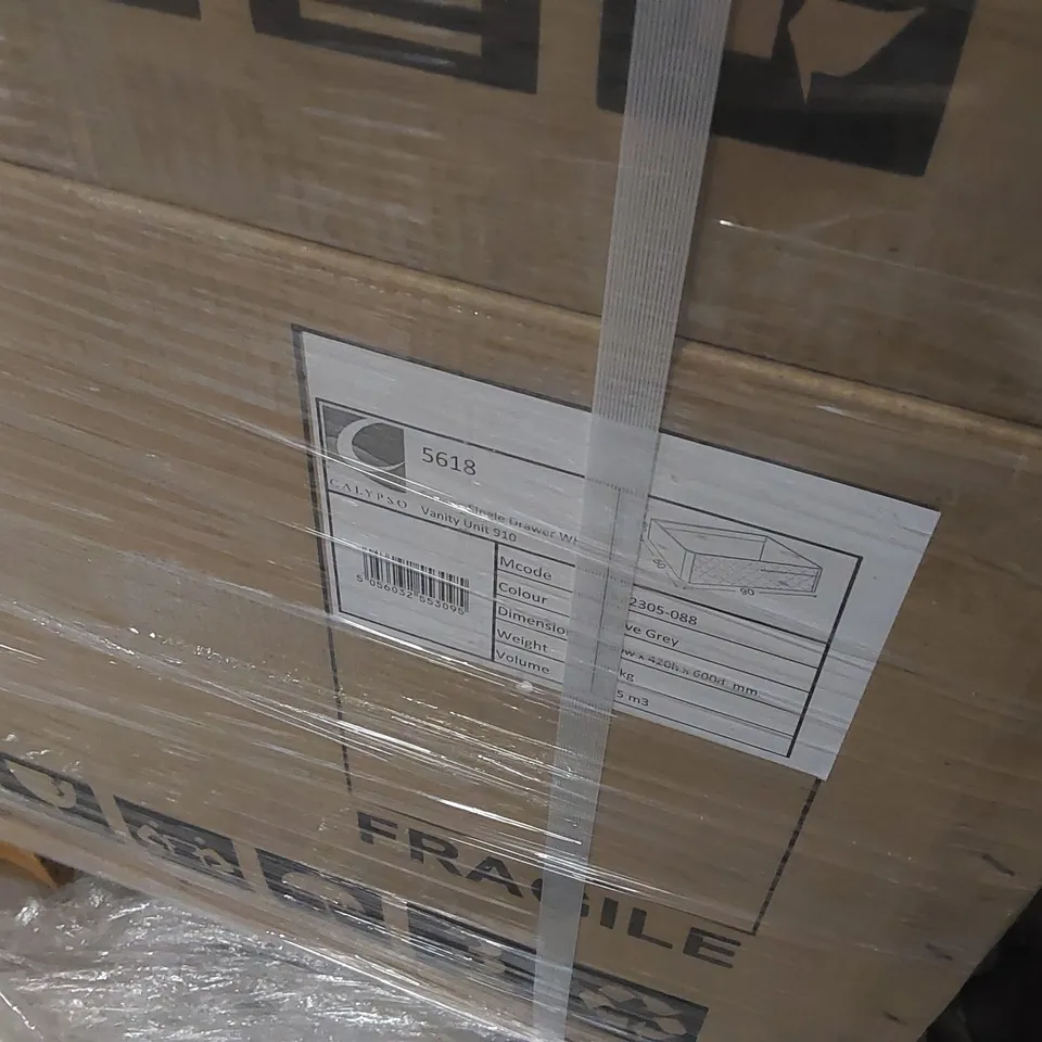 PALLET CONTAINING A LARGE QUANTITY OF BRAND NEW BRAND NEW SAVENA SINGLE DRAWER VANITY BASE UNIT