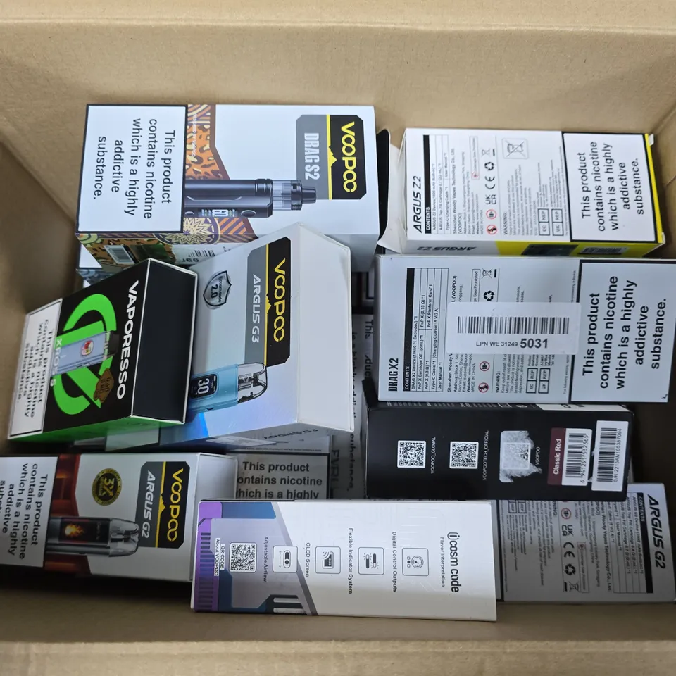 APPROXIMATELY 25 ASSORTED VAPE & E-CIGARETTE PRODUCTS TO INCLUDE BRANDS SUCH AS ASPIRE, VAPORESSO, VOOPOO, ETC