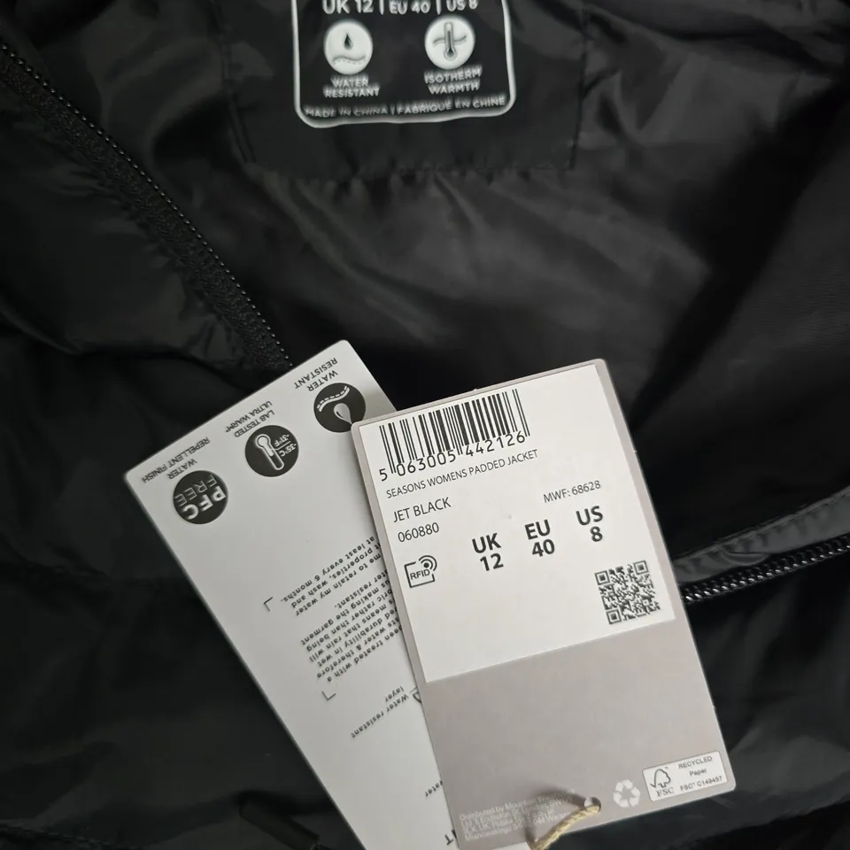 MOUNTAIN WAREHOUSE SEASONS WOMENS PADDED JACKET IN BLACK - UK 12