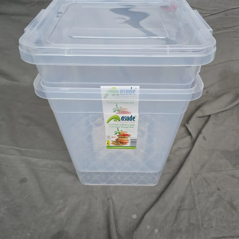 2 ASUDE 15 L DEEP STORAGE BOXES – CLEAR PLASTIC