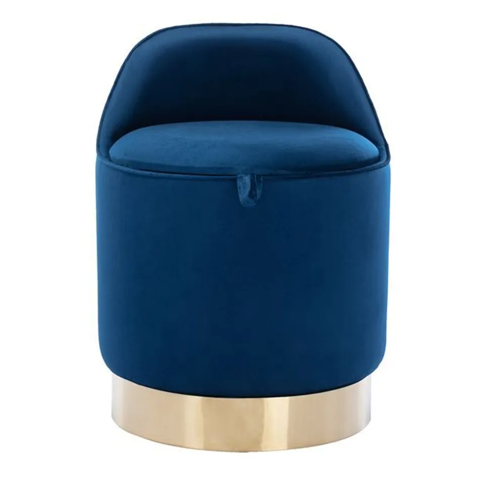 BOXED BLUE VELVET STORAGE FOOTSTOOL (1 BOX)