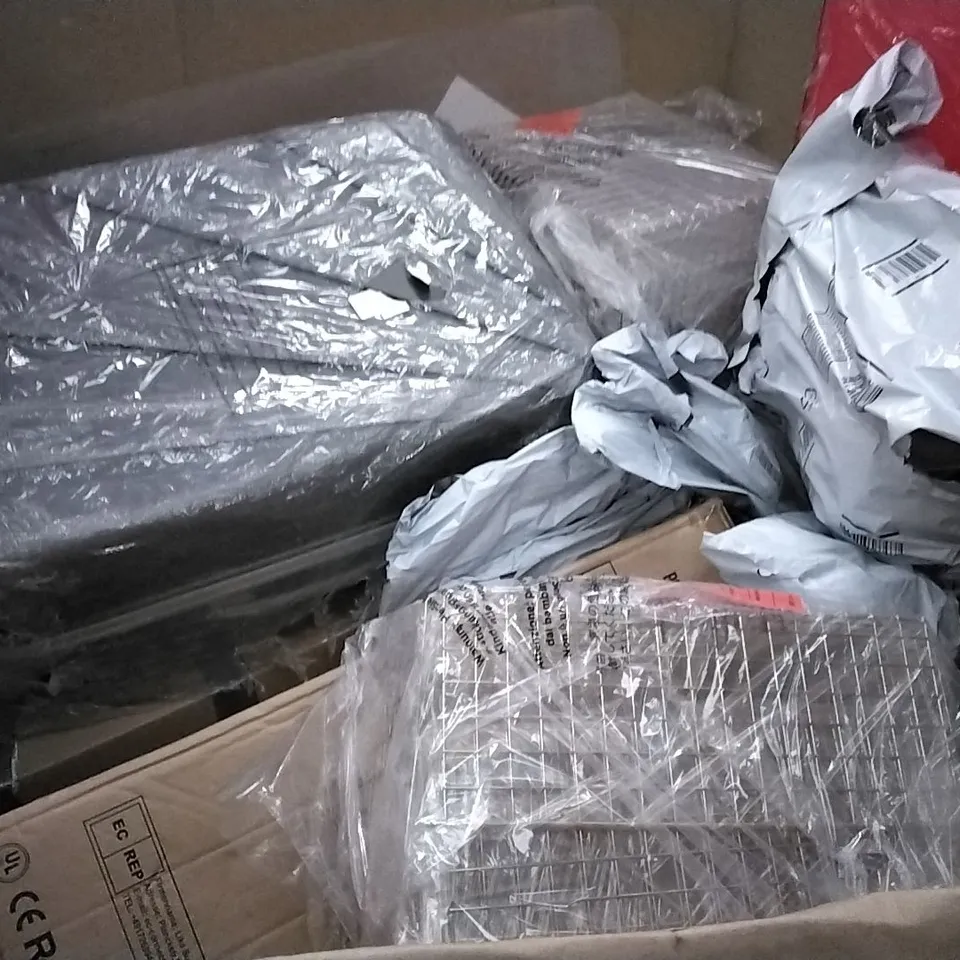 PALLET OF ASSORTED ITEMS INCLUDING FABIAN CLARKE PHOTO FRAMES, M DESIGN WIRE BASKET16"X12"X6", AIR COOLER, OYIMUA SOFT FLUFFY SHAGGY RUGS, POKEMON PIKACHU POSTER