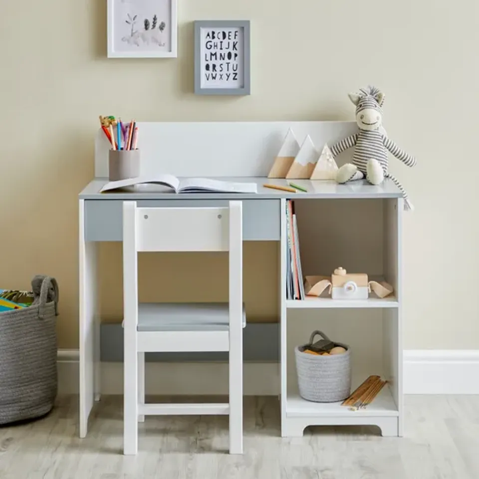 BOXED DESK AND CHAIR SET - GREY