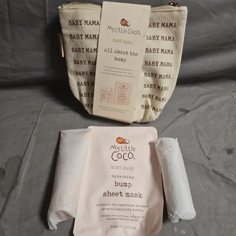 MY LITTLE COCO BABY MAMA ALL ABOUT THE BUMP SKINCARE SET β HYDRATING BUMP SHEET MASK, BUMP BUTTER & BATH SOAK