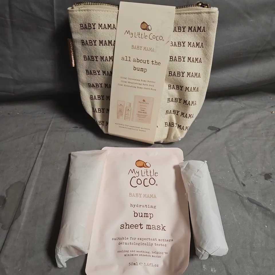 MY LITTLE COCO BABY MAMA ALL ABOUT THE BUMP SKINCARE SET – HYDRATING BUMP SHEET MASK, BUMP BUTTER & BATH SOAK